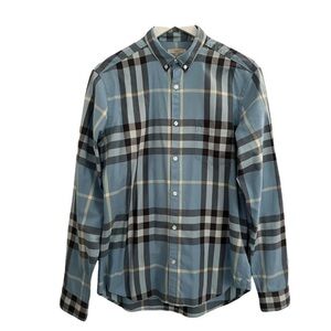Burberry Teal and Gray Plaid Casual Shirt